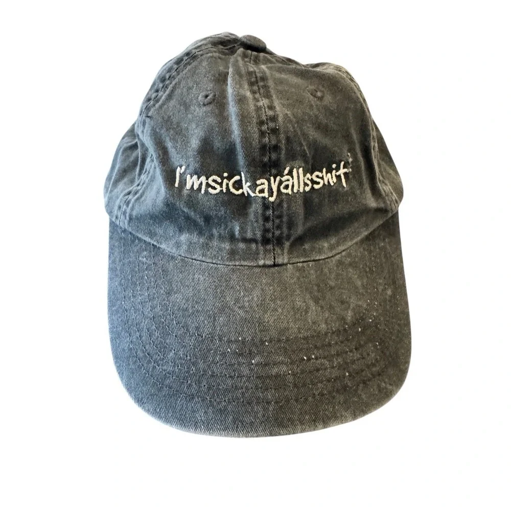 Port Authority Graphic Baseball Cap Gray  OSFM Strapback Logo Stone Washed